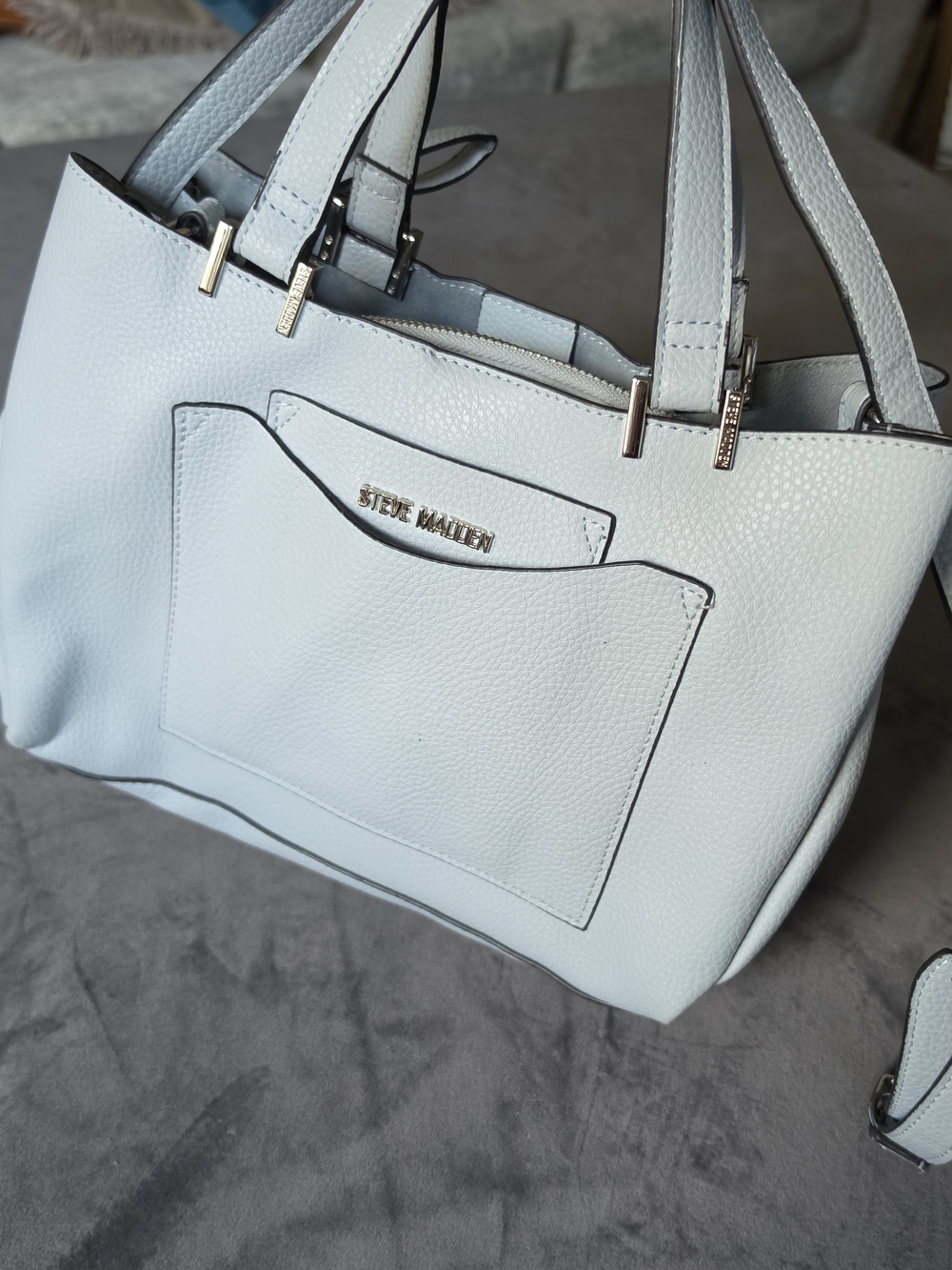 Steve Madden Light Blue Pebbled Satchel with Front Pocket